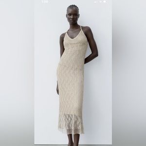 Knit dress with metallic thread